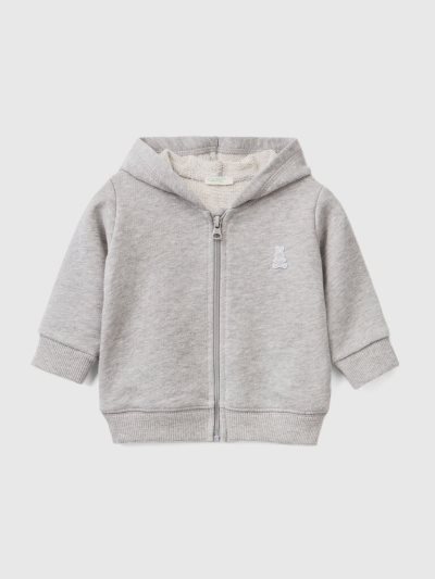 Kids' Benetton Organic Cotton Hooded Sweatshirt Light Grey | NZ430620