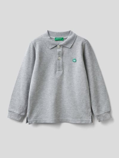 Kids' Benetton Organic Cotton Long Sleeve Polo Shirts Grey | NZ308984