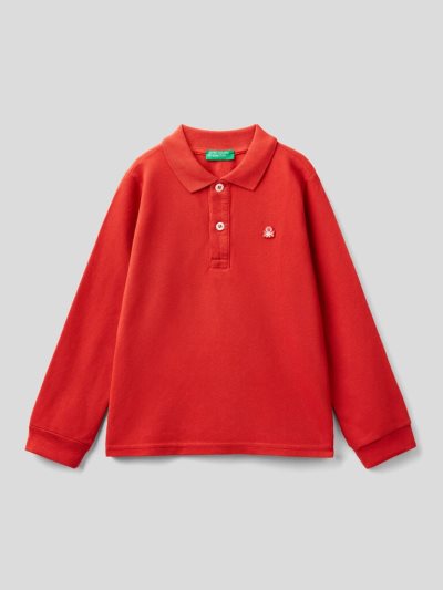 Kids' Benetton Organic Cotton Long Sleeve Polo Shirts Red | NZ323342