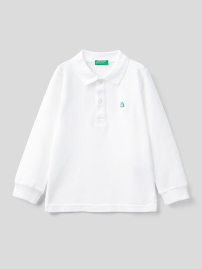 Kids' Benetton Organic Cotton Long Sleeve Polo Shirts White | NZ555906