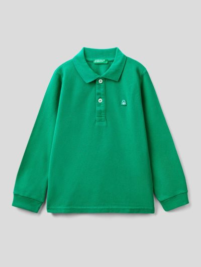 Kids' Benetton Organic Cotton Long Sleeve Polo Shirts Green | NZ664018