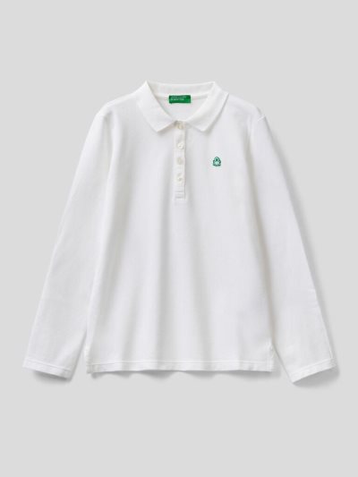 Kids' Benetton Organic Cotton Long Sleeve Polo Shirts White | NZ804398