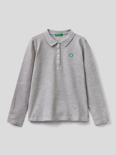 Kids' Benetton Organic Cotton Long Sleeve Polo Shirts Grey | NZ902760
