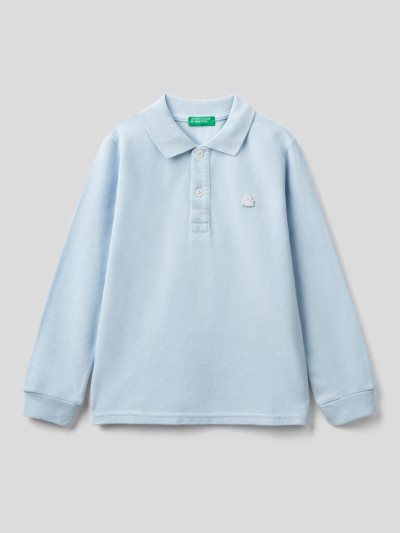 Kids' Benetton Organic Cotton Long Sleeve Polo Shirts Sky Blue | NZ907186