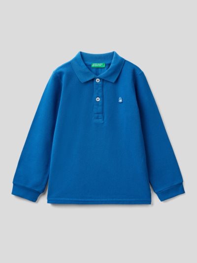 Kids' Benetton Organic Cotton Long Sleeve Polo Shirts Bright Blue | NZ948680