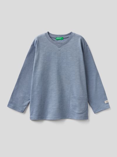 Kids' Benetton Organic Cotton Pocket Long Sleeve T-shirts Air Force Blue | NZ313217