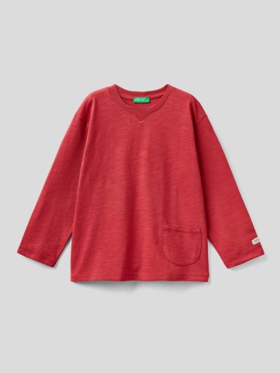 Kids' Benetton Organic Cotton Pocket Long Sleeve T-shirts Red | NZ328064
