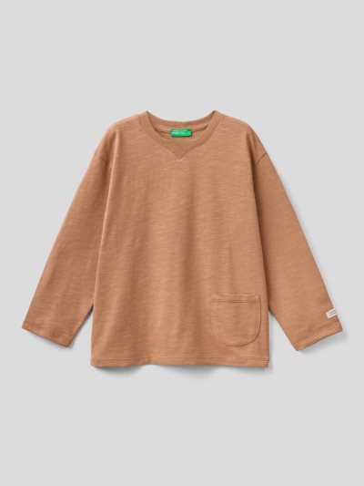 Kids' Benetton Organic Cotton Pocket Long Sleeve T-shirts Beige | NZ416781