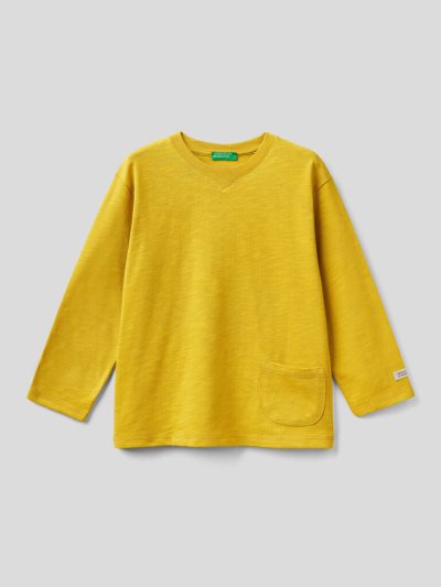 Kids' Benetton Organic Cotton Pocket Long Sleeve T-shirts Mustard | NZ718279