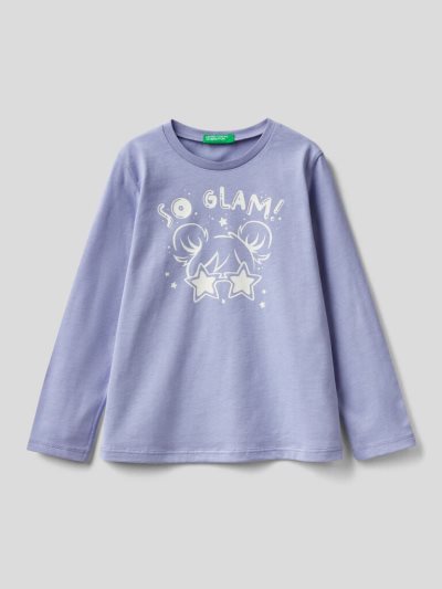 Kids' Benetton Organic Cotton Print Long Sleeve T-shirts Lilac | NZ025189