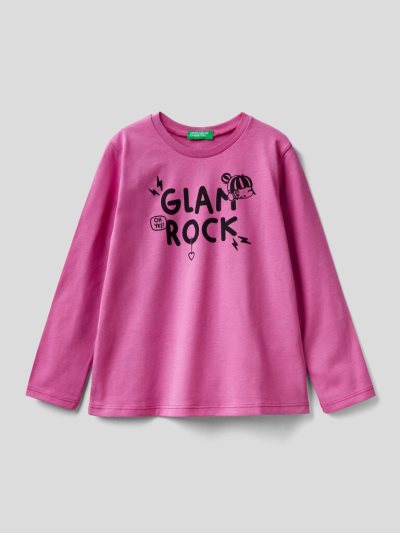 Kids' Benetton Organic Cotton Print Long Sleeve T-shirts Cyclamen | NZ085546