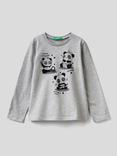 Kids' Benetton Organic Cotton Print Long Sleeve T-shirts Grey | NZ693027