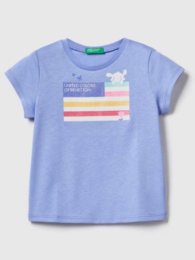 Kids' Benetton Organic Cotton Print Short Sleeve T-shirts Periwinkle | NZ126149