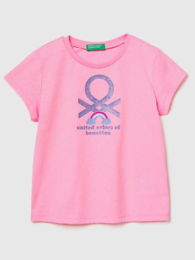 Kids' Benetton Organic Cotton Print Short Sleeve T-shirts Pink | NZ173114