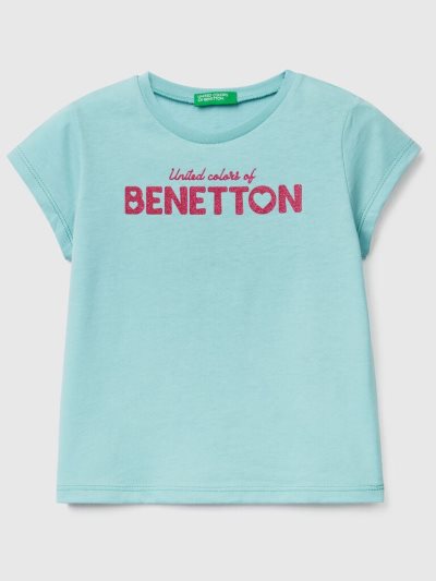 Kids' Benetton Organic Cotton Print Short Sleeve T-shirts Aqua | NZ180012