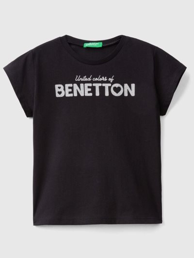 Kids' Benetton Organic Cotton Print Short Sleeve T-shirts Black | NZ371410