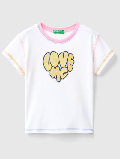 Kids' Benetton Organic Cotton Print Short Sleeve T-shirts White | NZ505439