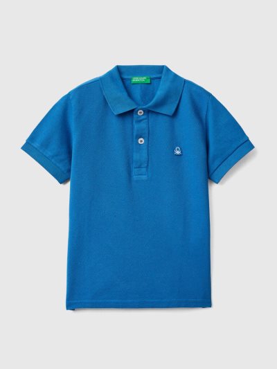 Kids' Benetton Organic Cotton Short Sleeve Polo Shirts Bright Blue | NZ114776