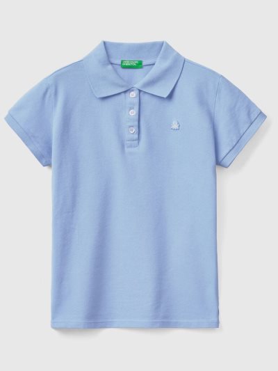 Kids' Benetton Organic Cotton Short Sleeve Polo Shirts Periwinkle | NZ153407