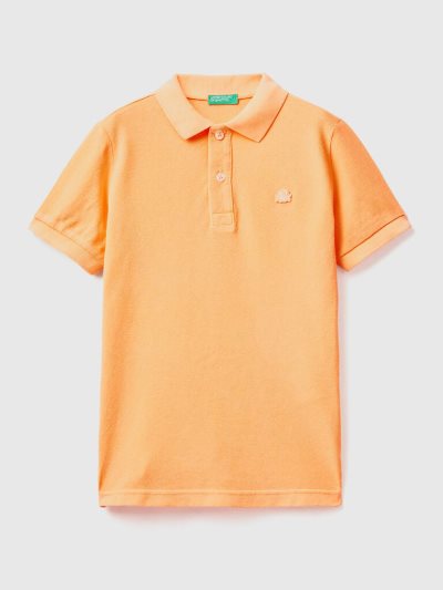 Kids' Benetton Organic Cotton Short Sleeve Polos Neon Orange | NZ209086