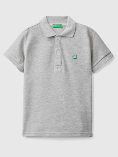 Kids' Benetton Organic Cotton Short Sleeve Polo Shirts Light Grey | NZ301285