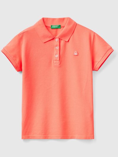 Kids' Benetton Organic Cotton Short Sleeve Polo Shirts Orange Coral | NZ369778
