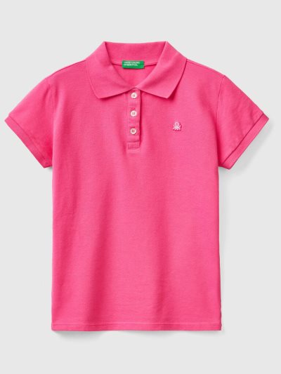 Kids' Benetton Organic Cotton Short Sleeve Polo Shirts Fuchsia | NZ434190