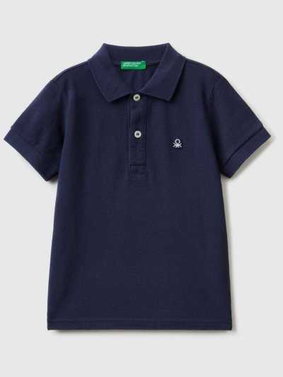 Kids' Benetton Organic Cotton Short Sleeve Polo Shirts Dark Blue | NZ497037