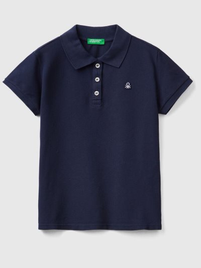 Kids' Benetton Organic Cotton Short Sleeve Polo Shirts Dark Blue | NZ635573