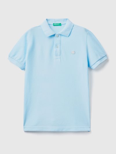Kids' Benetton Organic Cotton Short Sleeve Polos Neon Sky Blue | NZ702700