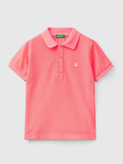 Kids' Benetton Organic Cotton Short Sleeve Polos Neon Pink | NZ726847