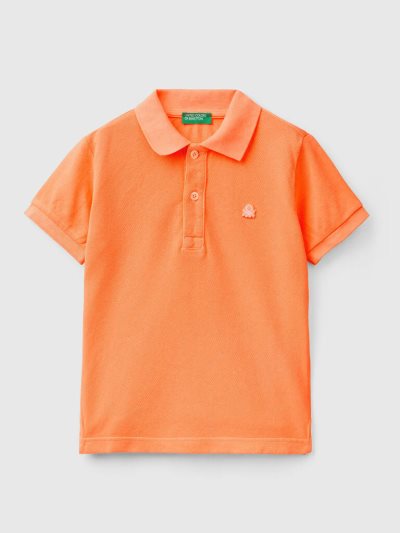 Kids' Benetton Organic Cotton Short Sleeve Polos Neon Orange | NZ728274