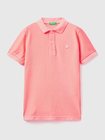 Kids' Benetton Organic Cotton Short Sleeve Polos Neon Pink | NZ888142
