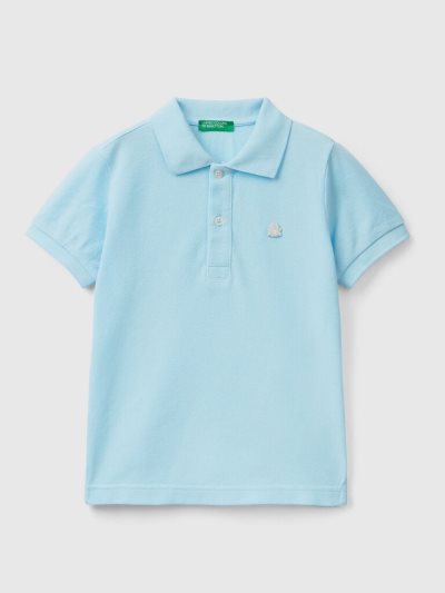 Kids' Benetton Organic Cotton Short Sleeve Polos Neon Sky Blue | NZ968195