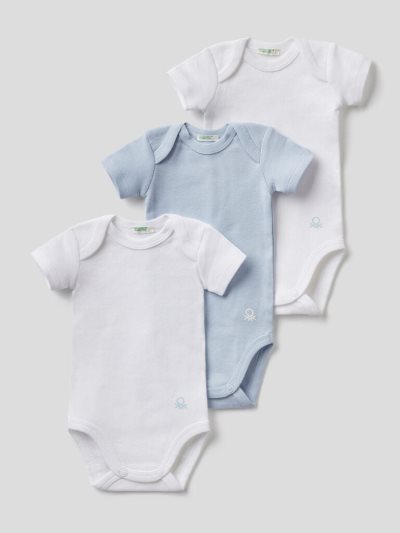 Kids' Benetton Organic Cotton Solid Color Set Bodysuits Light Blue | NZ194077