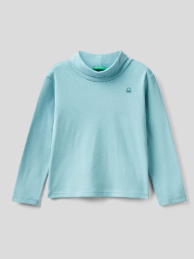 Kids' Benetton Organic Cotton Turtleneck Long Sleeve T-shirts Light Blue | NZ031046