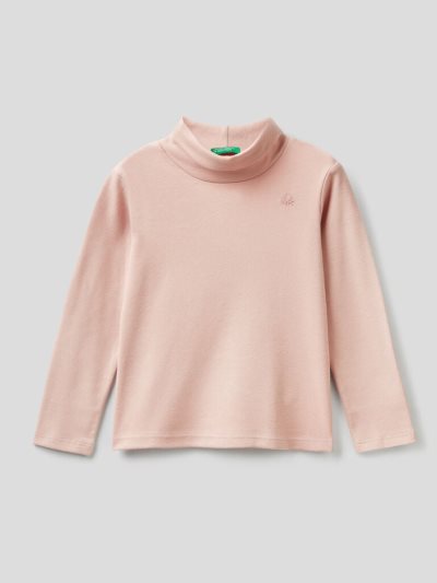 Kids' Benetton Organic Cotton Turtleneck Long Sleeve T-shirts Pastel Pink | NZ548829