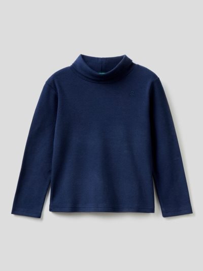 Kids' Benetton Organic Cotton Turtleneck Long Sleeve T-shirts Dark Blue | NZ982003