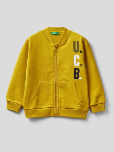 Kids' Benetton Organic Cotton Zip Sweatshirt Mustard | NZ184013