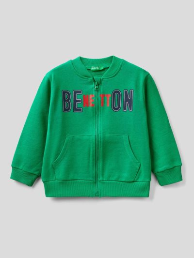 Kids' Benetton Organic Cotton Zip Sweatshirt Green | NZ454964