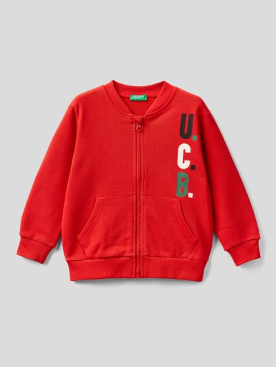 Kids' Benetton Organic Cotton Zip Sweatshirt Red | NZ567094