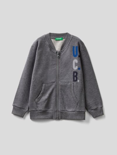 Kids' Benetton Organic Cotton Zip Sweatshirt Dark Grey | NZ586887