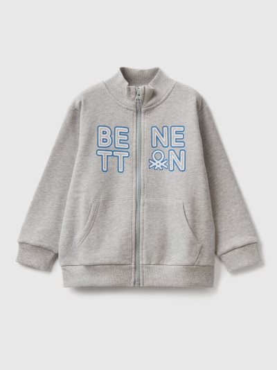 Kids' Benetton Organic Cotton Zip Sweatshirt Light Grey | NZ691759