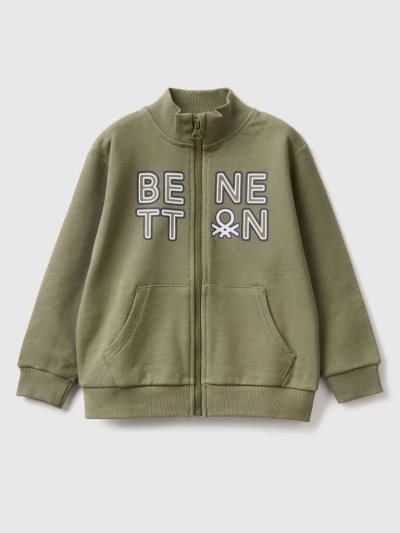 Kids' Benetton Organic Cotton Zip Sweatshirt Military Green | NZ799015
