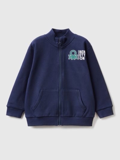 Kids' Benetton Organic Cotton Zip Sweatshirt Dark Blue | NZ908892