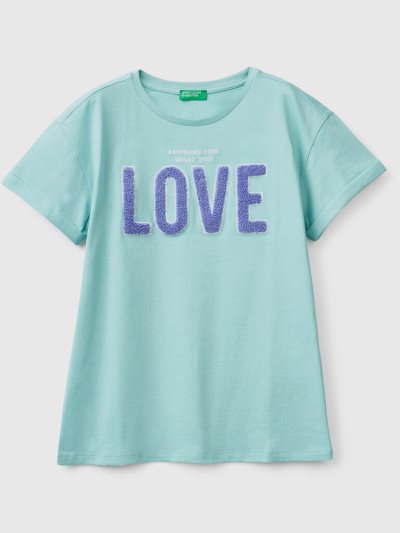 Kids' Benetton Oversized Embroidery Short Sleeve T-shirts Aqua | NZ350881