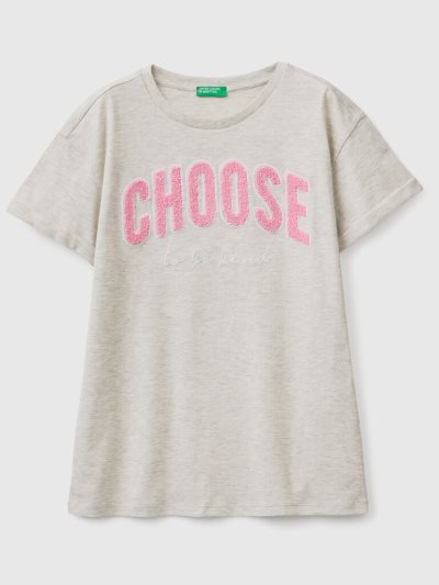 Kids' Benetton Oversized Embroidery Short Sleeve T-shirts Light Grey | NZ666567