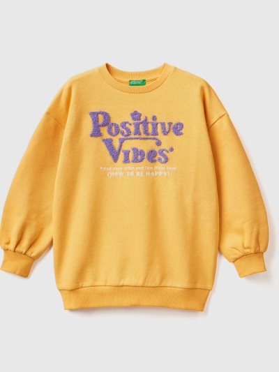Kids' Benetton Oversized Embroidery Sweatshirt Yellow | NZ767195