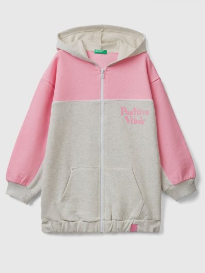 Kids' Benetton Oversized Print Hoodie Light Grey | NZ559195