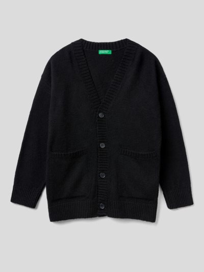 Kids' Benetton Oversized V-neck Cardigan Black | NZ802392